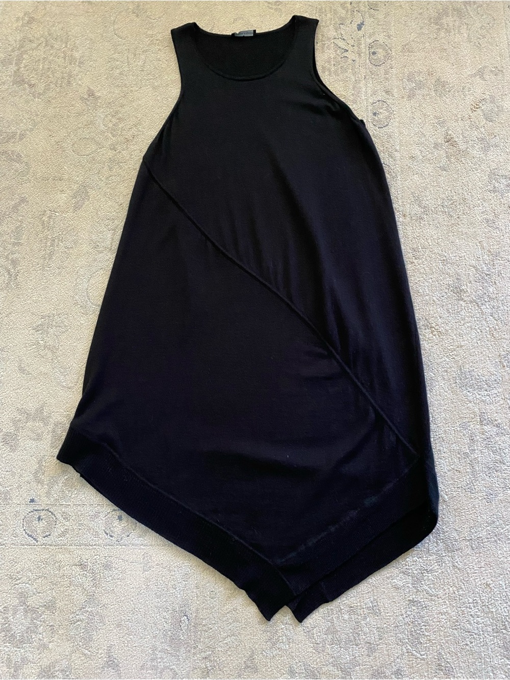 Eileen Fisher Asymmetrical Sweater Tank Tunic Dress Black Medium Large